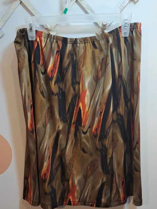 Abstract Olive & Rust A-Line Skirt - Picture 1 of 3
